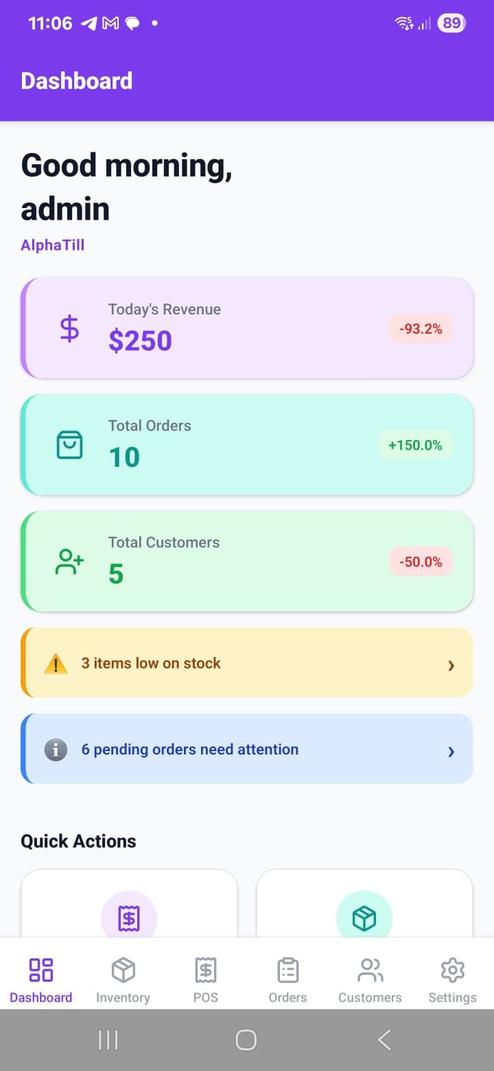 AlphaTill Inventory scan screen